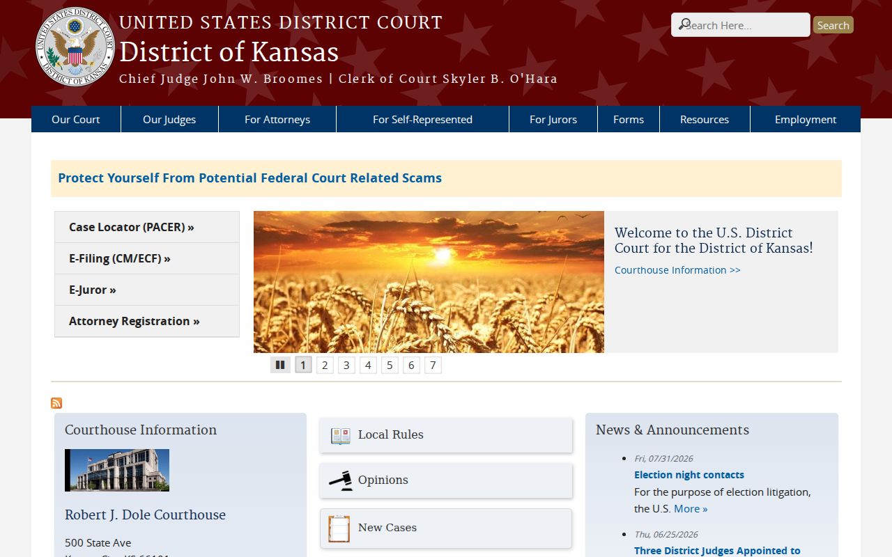 District of Kansas federal court homepage