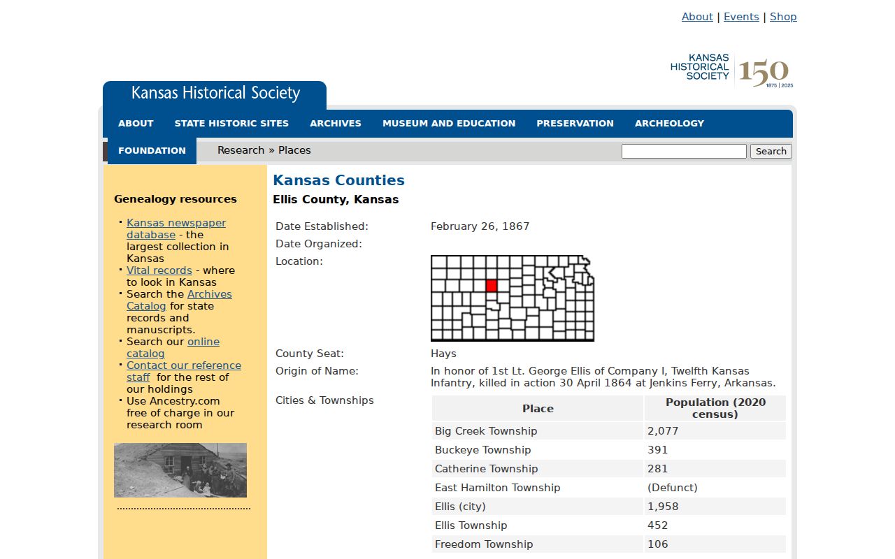 Ellis County court case records Kansas Historical Society county profile