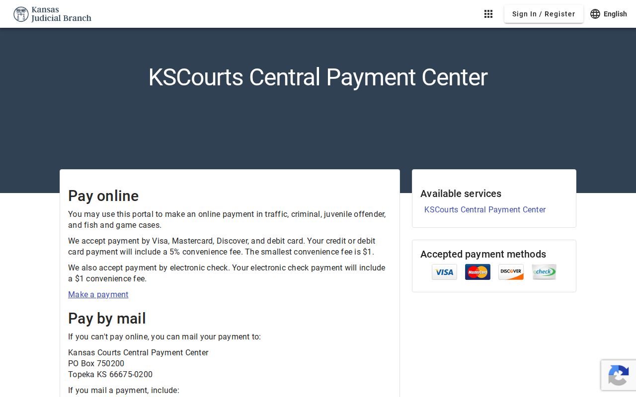 Kansas Central Payment Center methods and convenience fee information