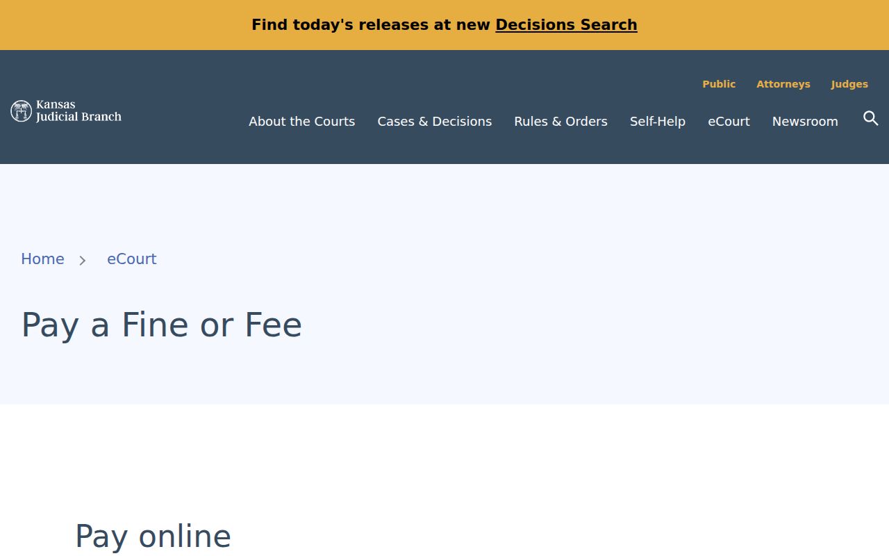 Official PayKS court payment landing page